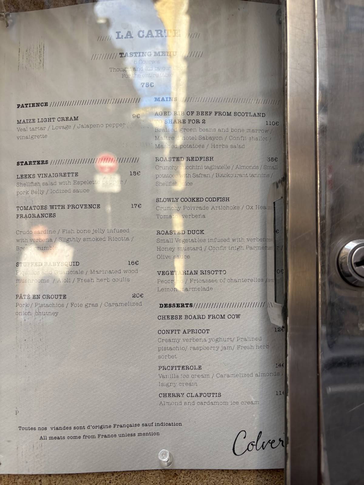 Menu de Colvert
