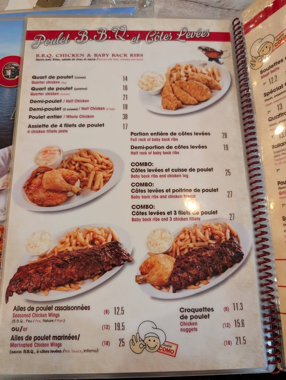 Menu de Como Pizzeria