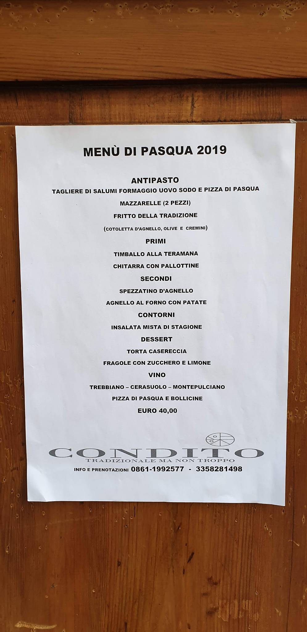 Menu di Condito 