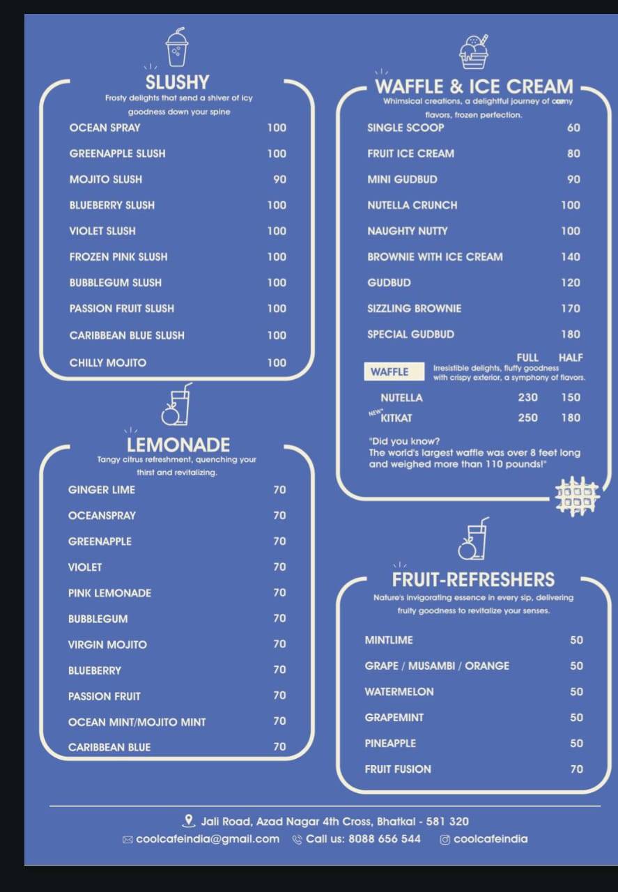 Cool Cafe menu