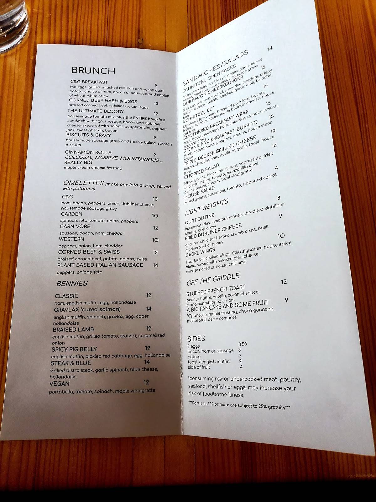 Menu at Cork & Gabel restaurant, Detroit