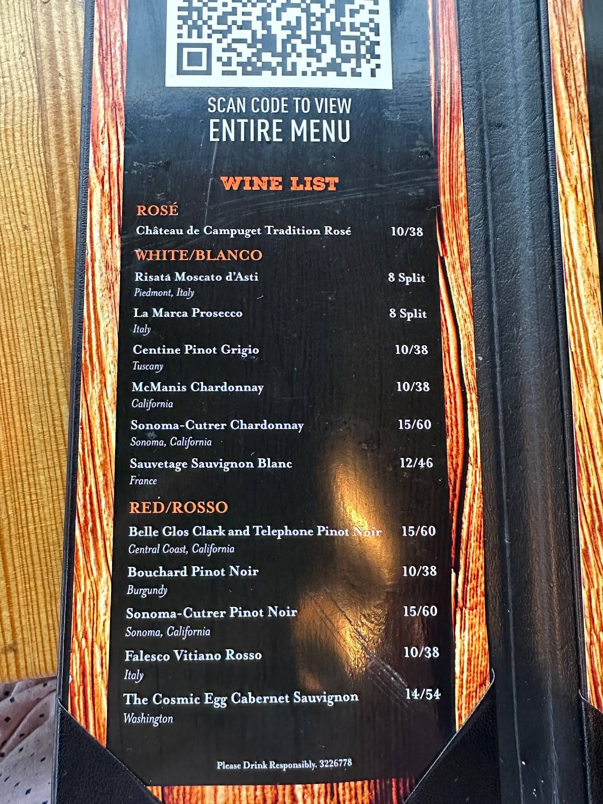 Menu at Cork & Gabel restaurant, Detroit