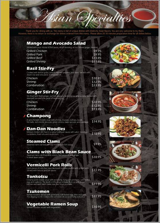 Menu at Bamboo Garden Restaurant, Corpus Christi, Airline Rd 115