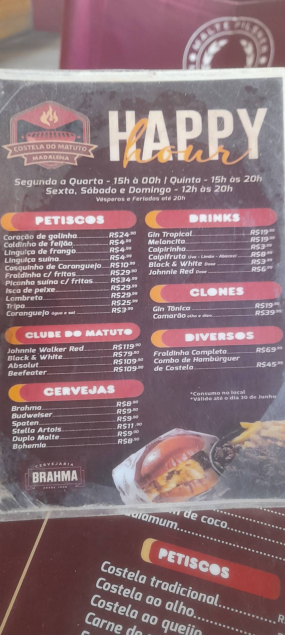 Costela do Matuto cardápio