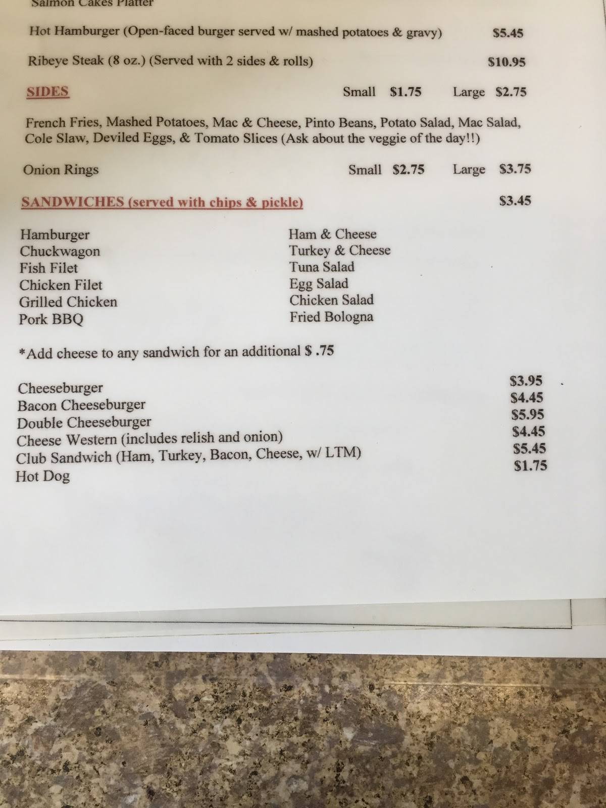 Menu at Courthouse Cafe, Rustburg