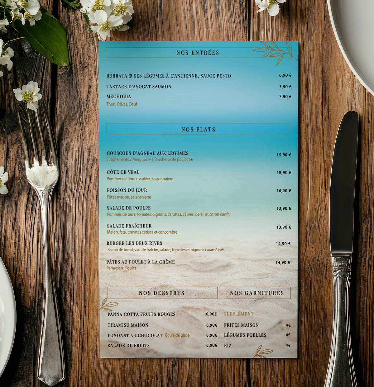 Menu de Les Deux Rives