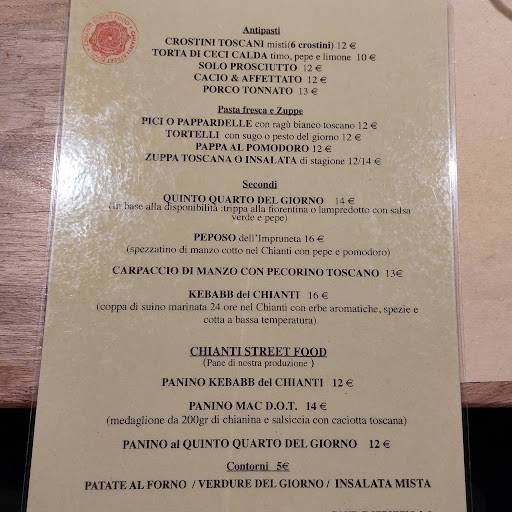 Menu di D.O.T. Chianti Street Food. 