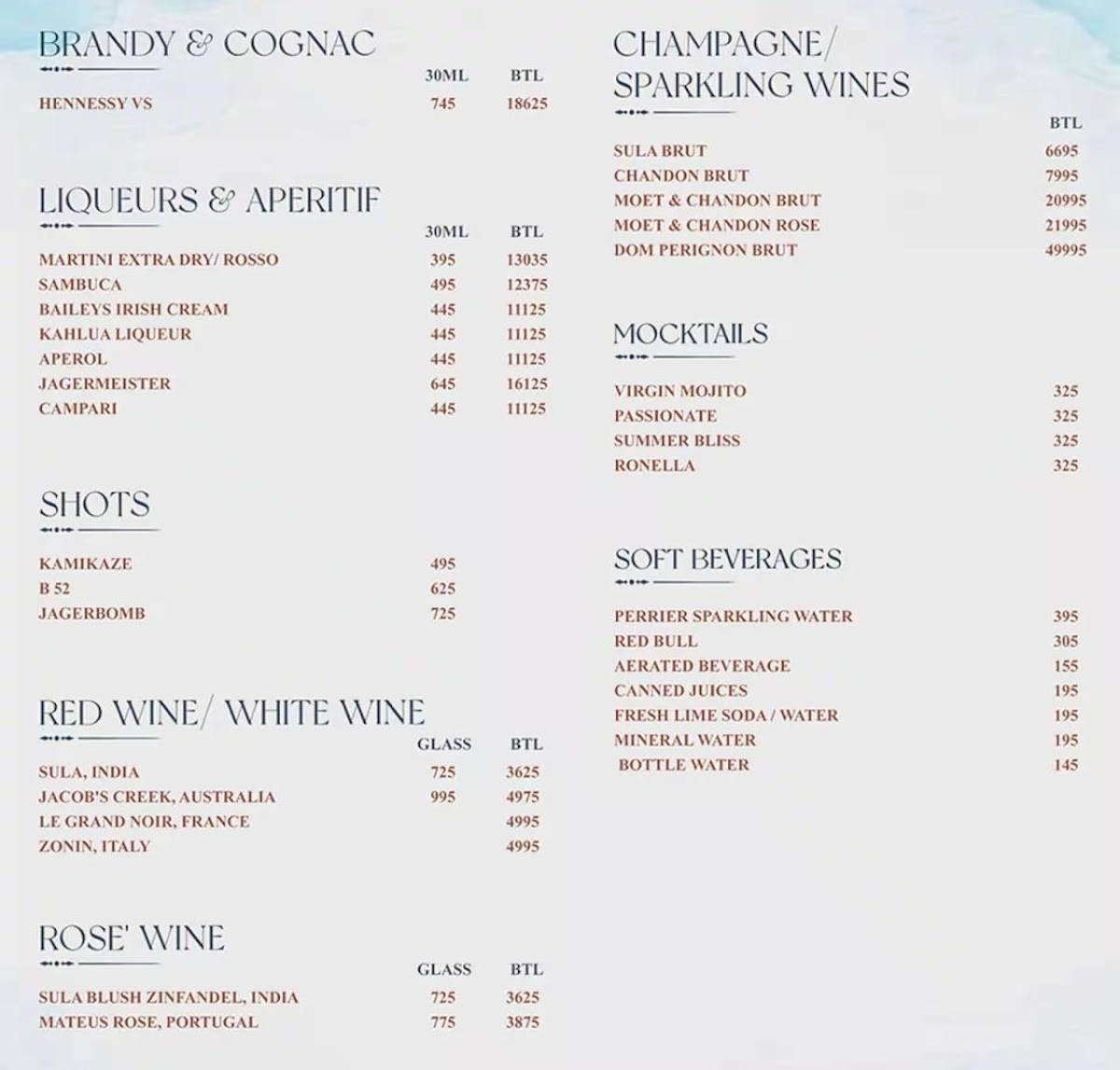 DIAZ Pool Club & Bar , Goa menu