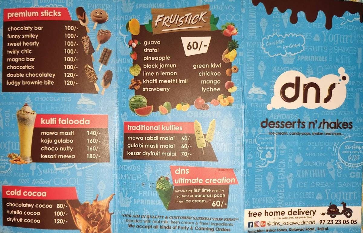 DNS - Desserts N' Shakes menu