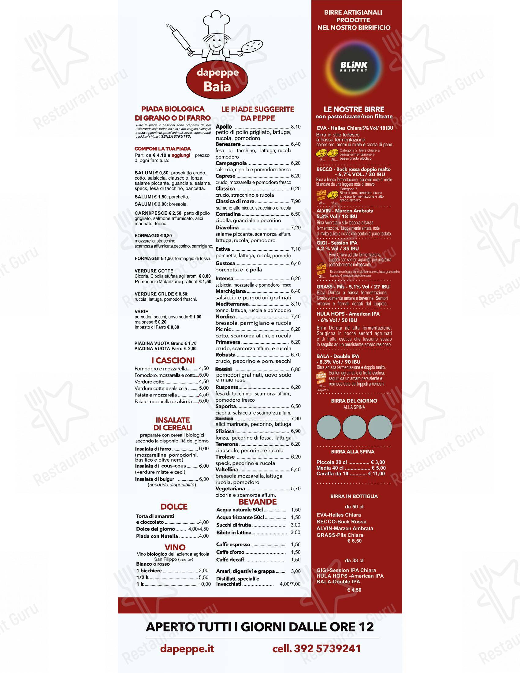 Menu di DaPeppe Montecchio - Menu bar