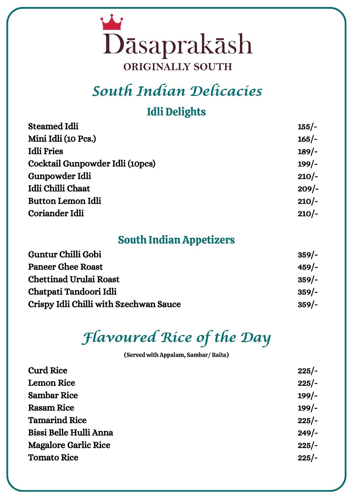 Dasaprakash - Janakpuri menu