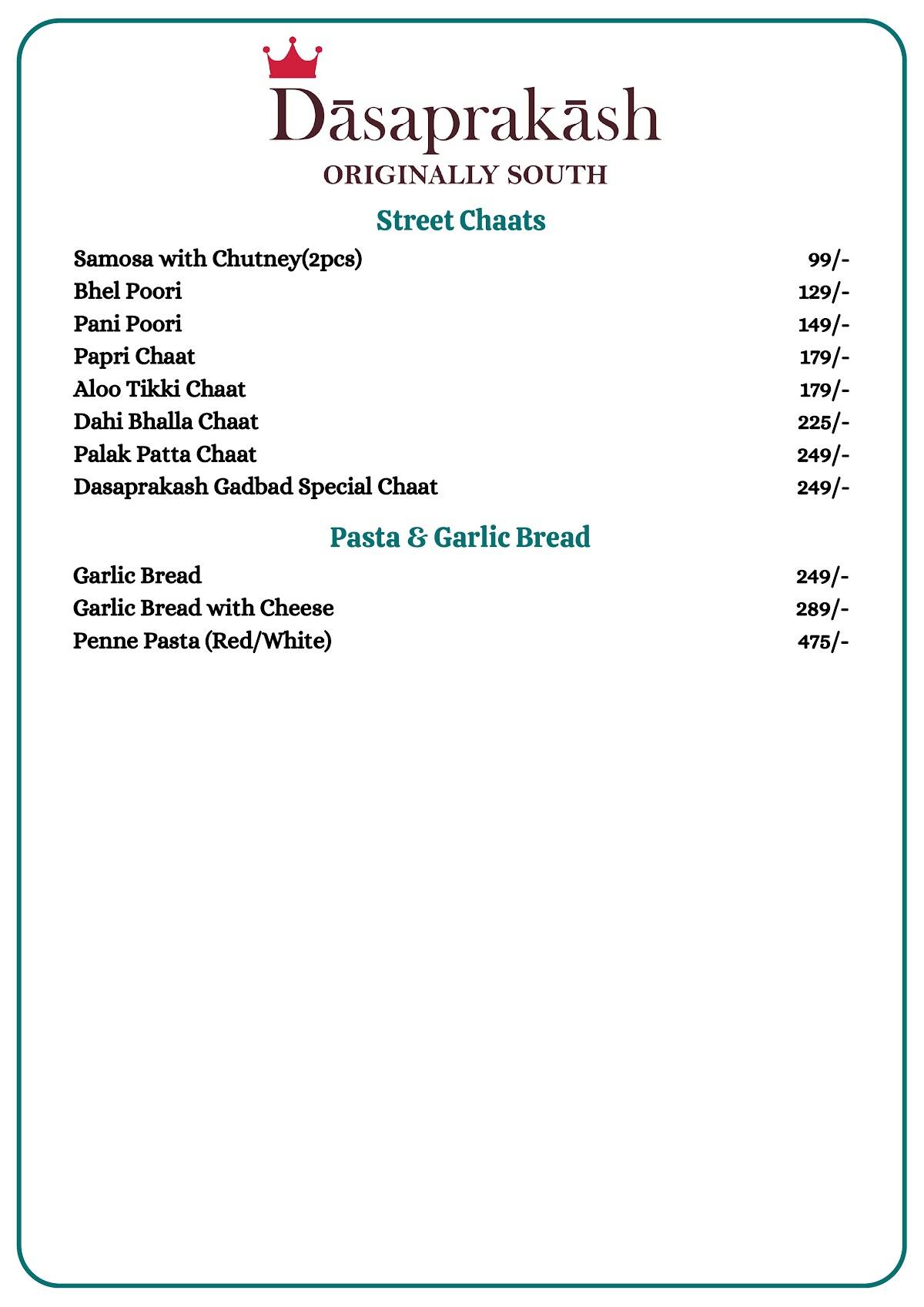 Dasaprakash - Janakpuri menu