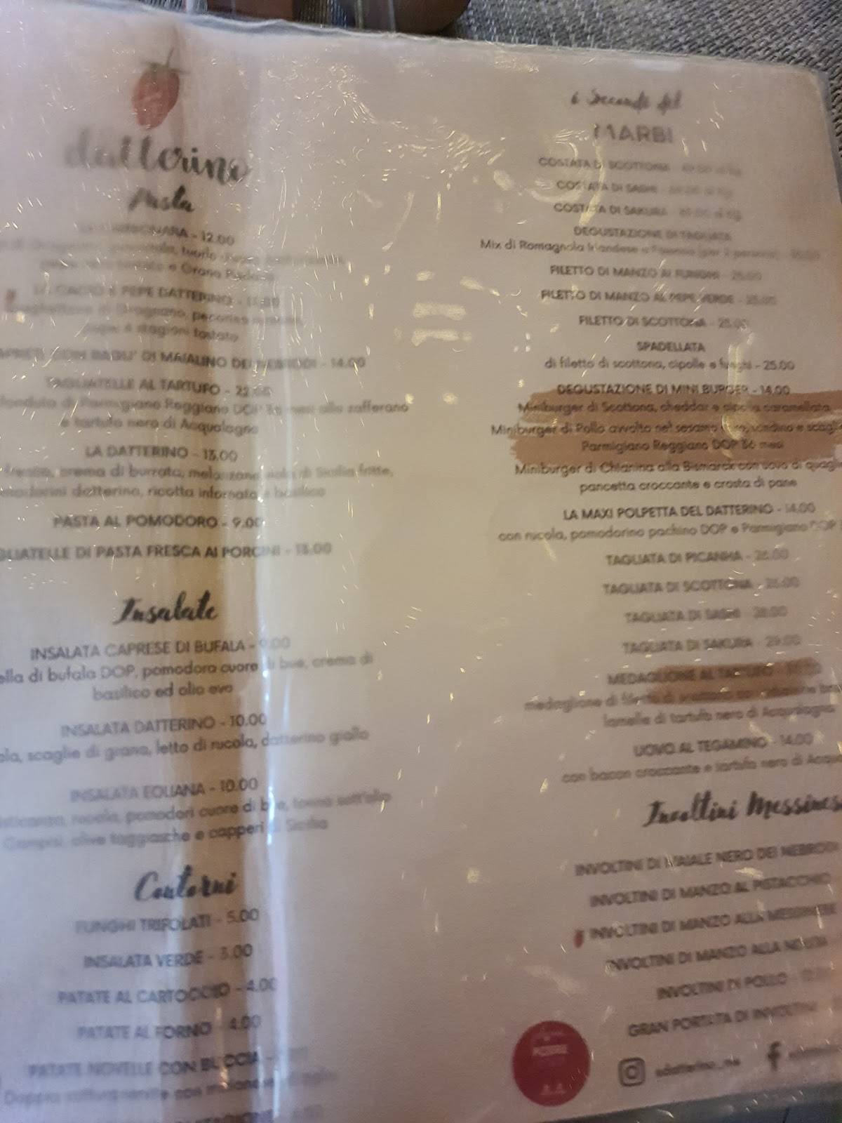 Menu di Datterino 