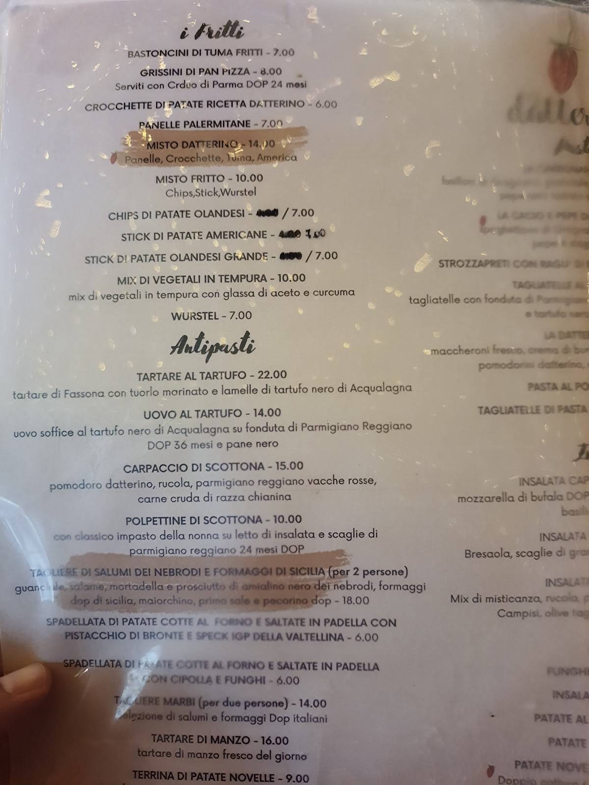 Menu di Datterino 