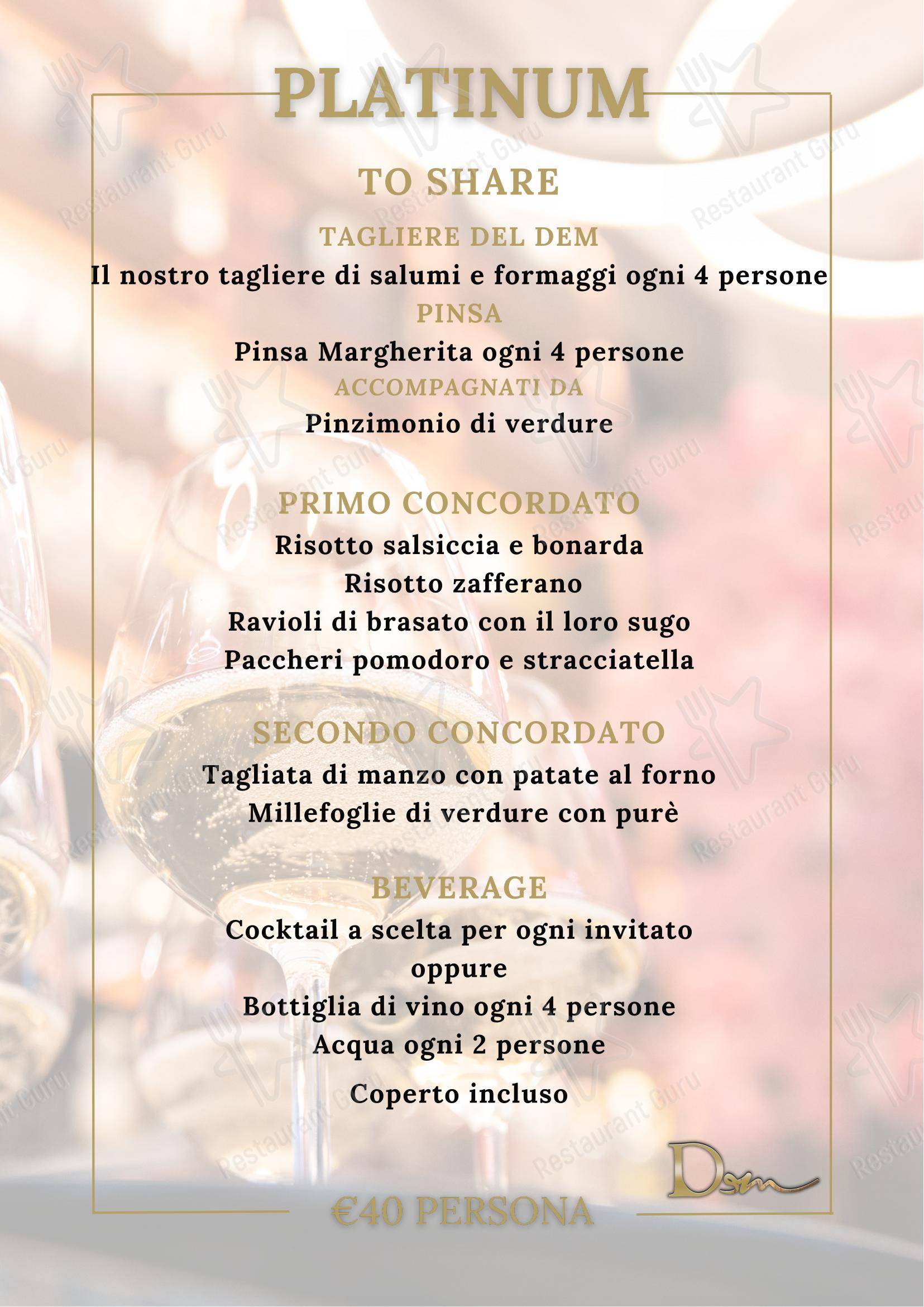 Menu di DeM Pavia - Ristorante e Lounge Bar - Lunch Menu