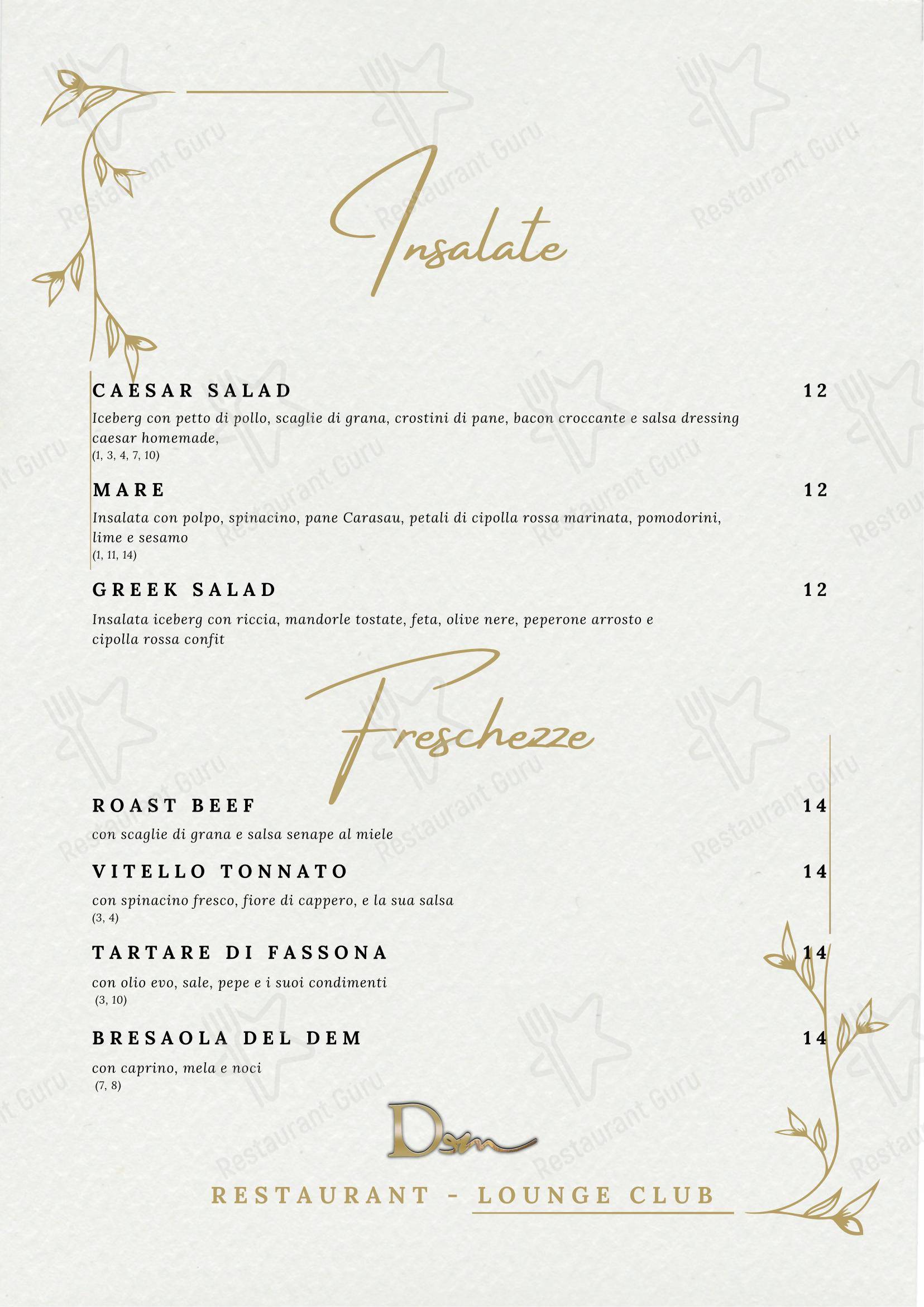 Menu di DeM Pavia - Ristorante e Lounge Bar - Основное меню