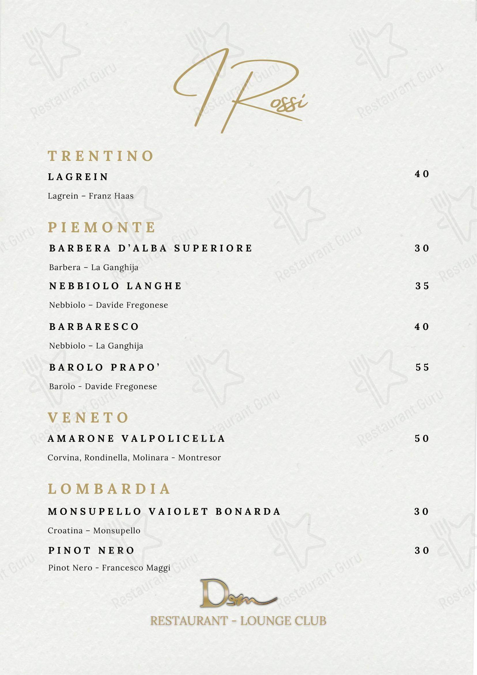 Menu di DeM Pavia - Ristorante e Lounge Bar - Ночное меню
