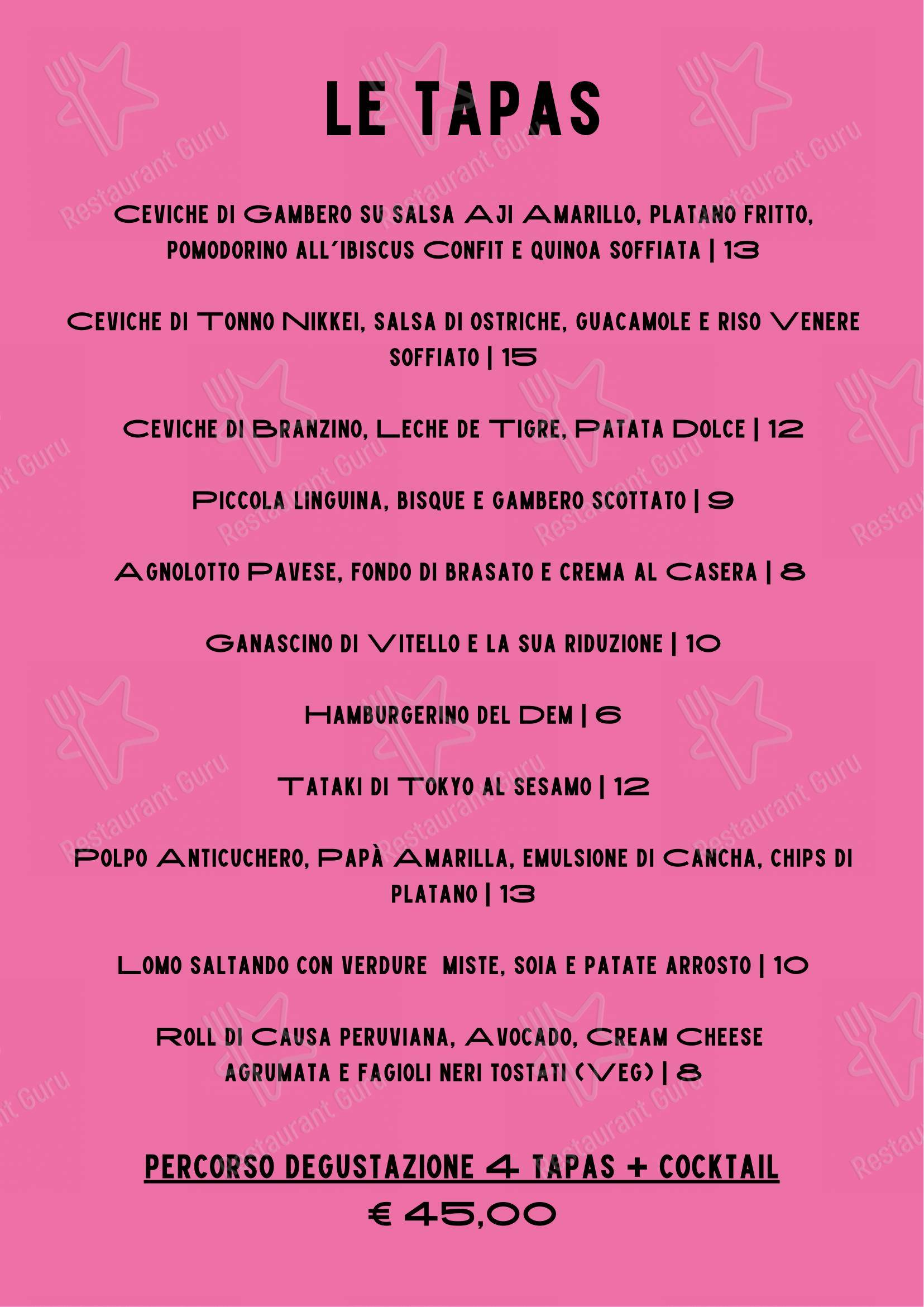Dinner Menu per DeM Pavia - Ristorante e Lounge Bar ristorante