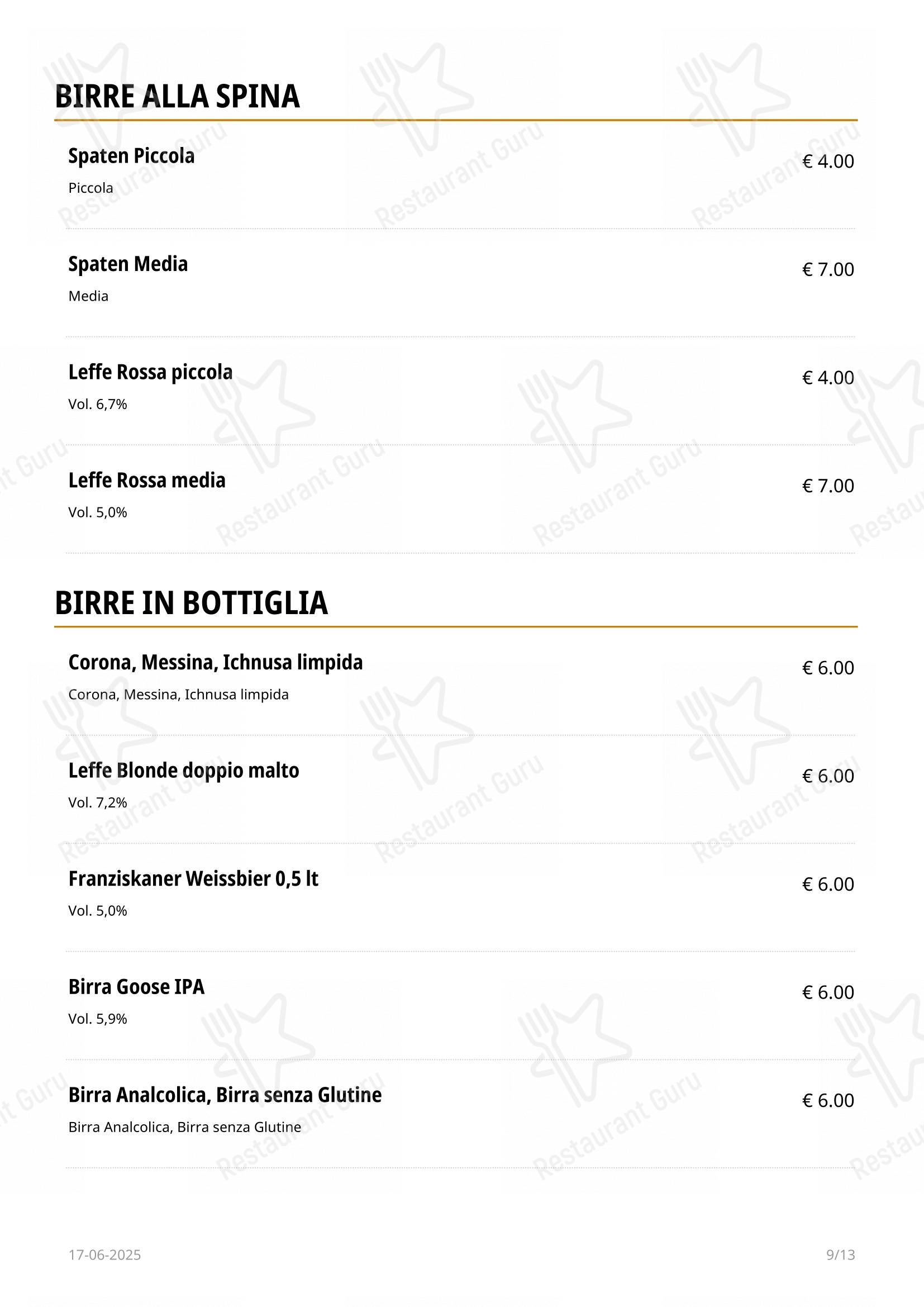 Menu di Deep Milano - Menu