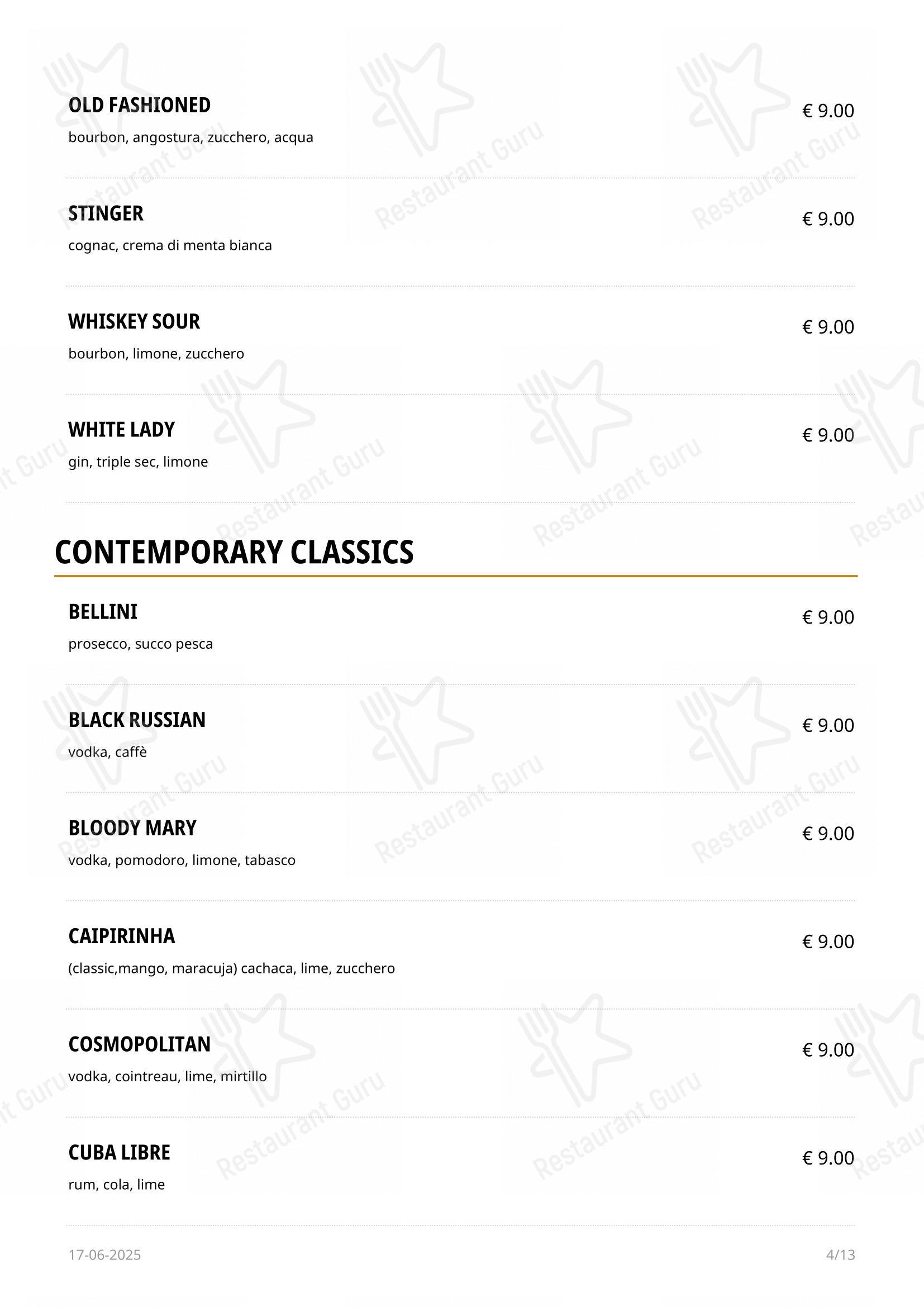 Menu per Deep Milano in Milano