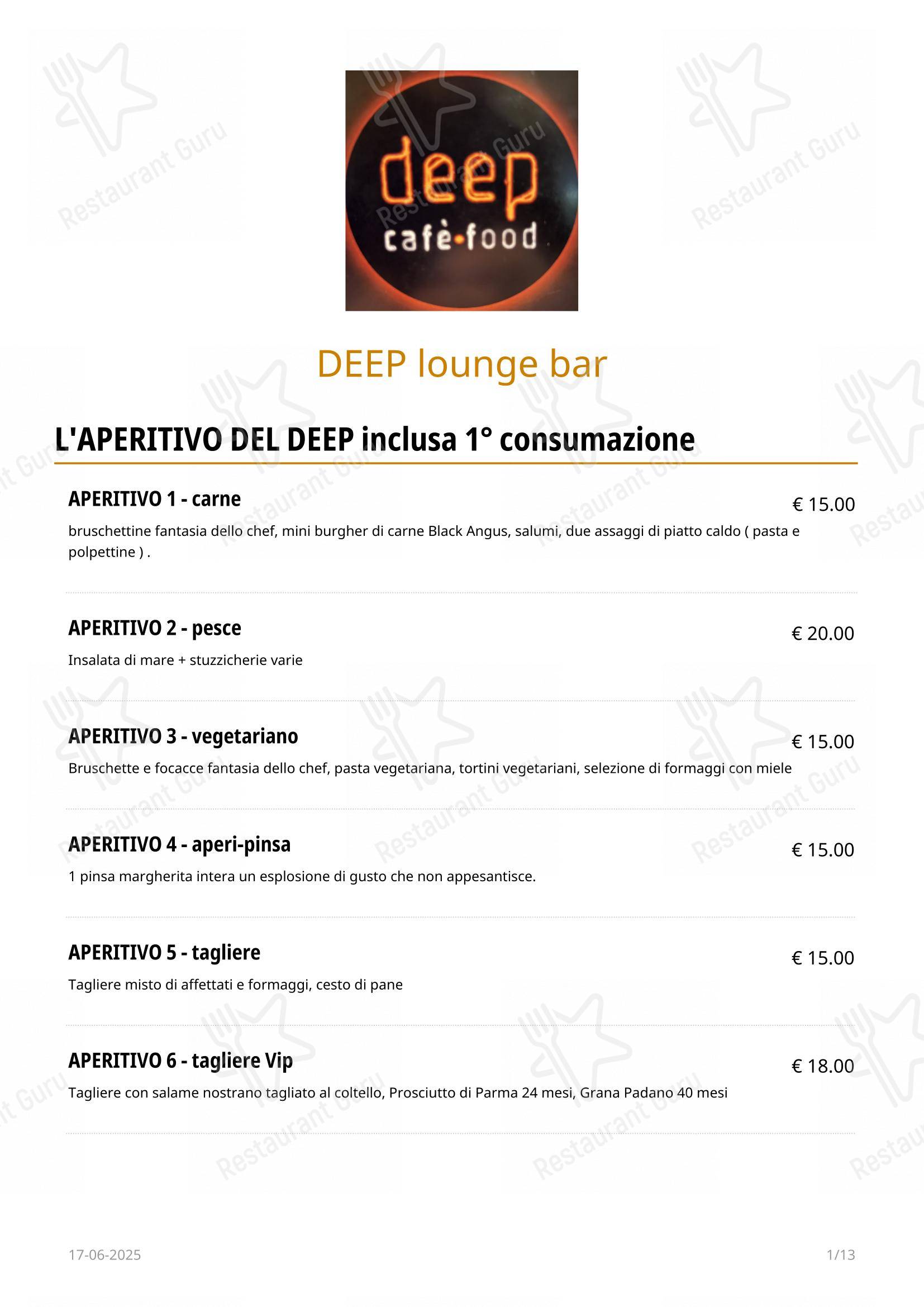 Deep Milano in Milano - Menu