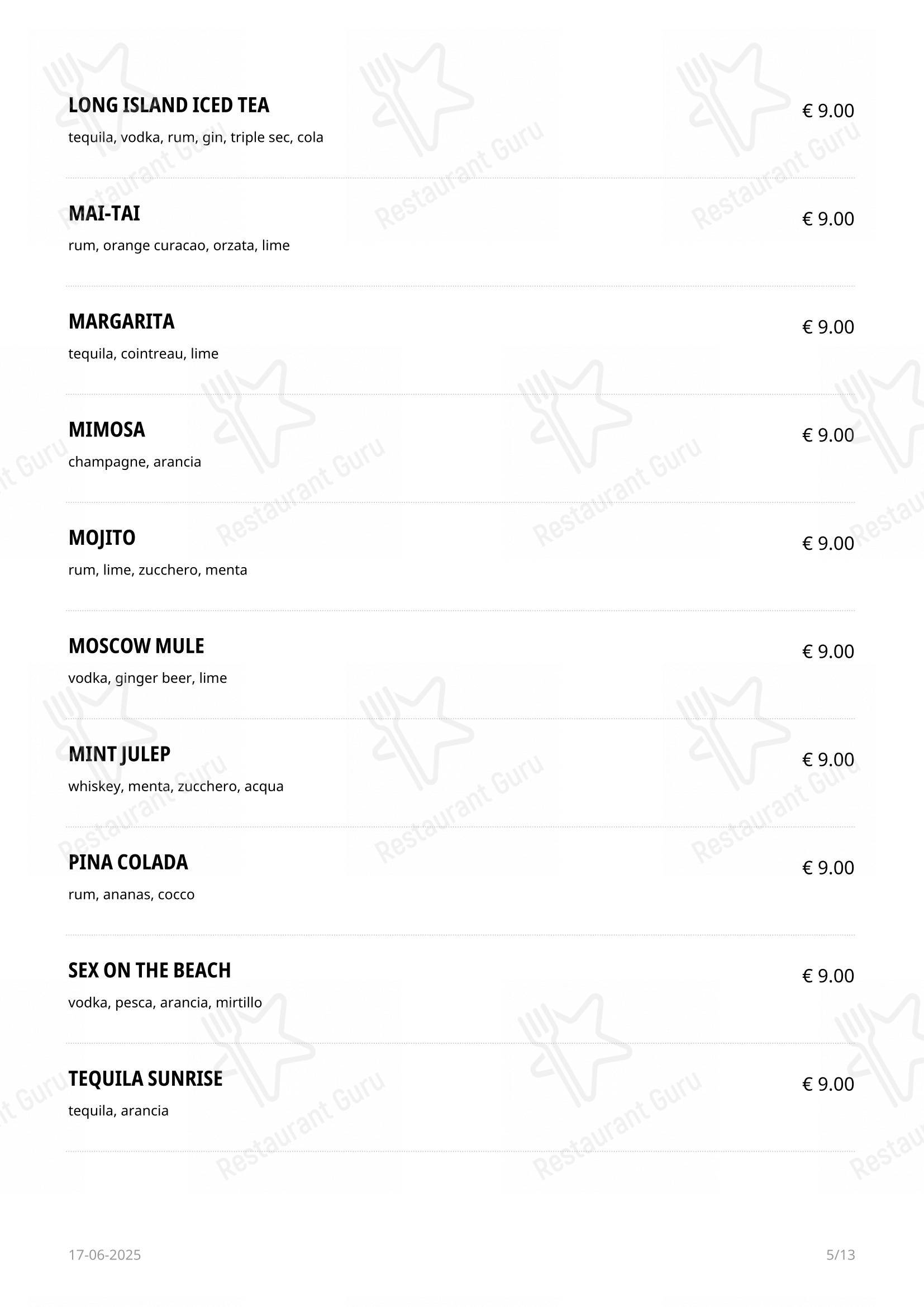 Menu per Deep Milano pub & bar