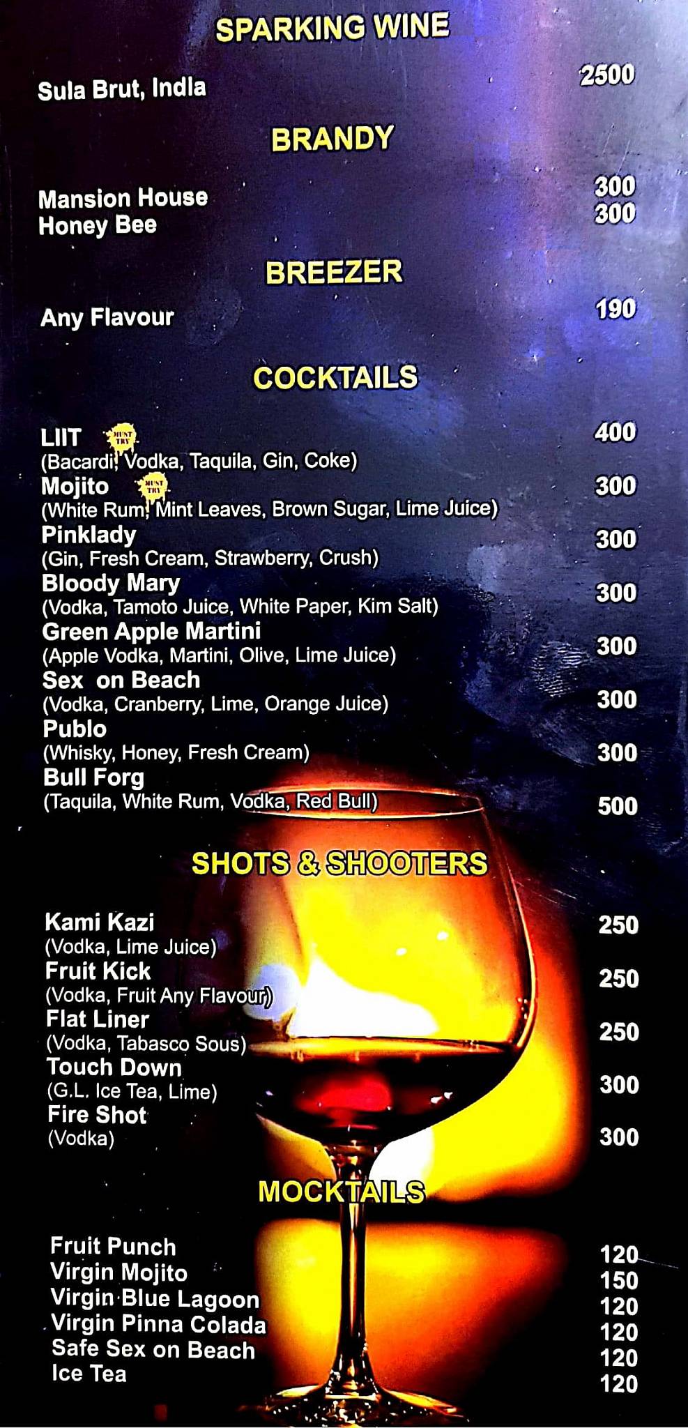 Qb Lounge menu