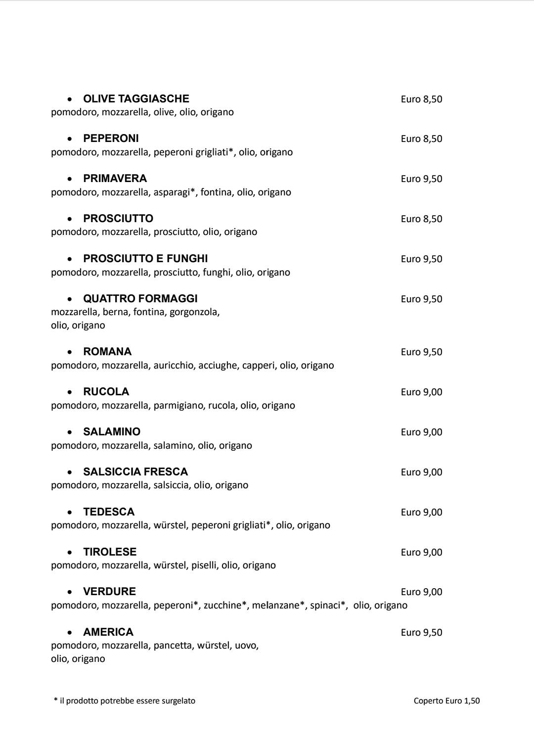 Menu di Pizzeria Del Ponte 