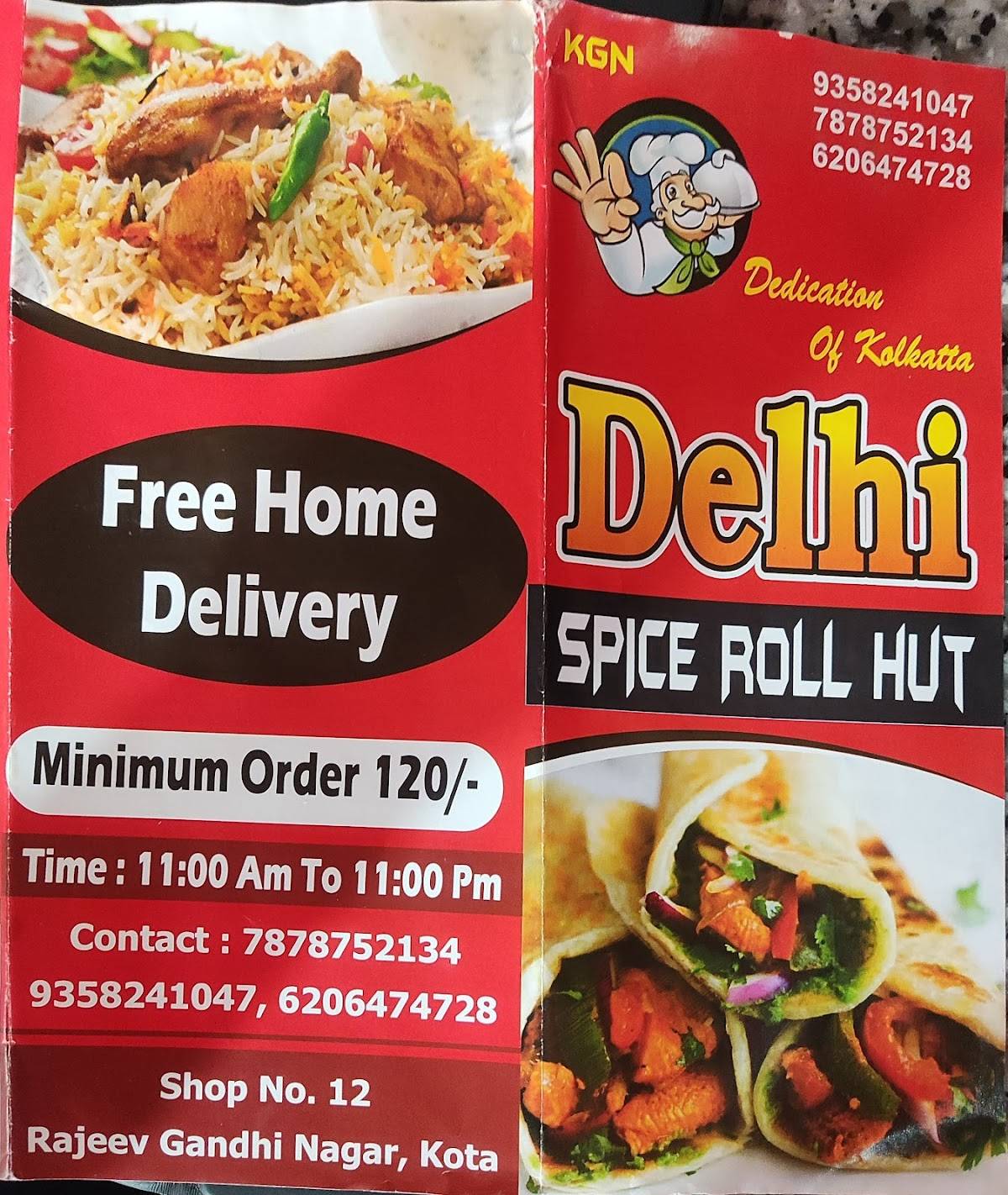 Delhi Spice Roll Hut menu