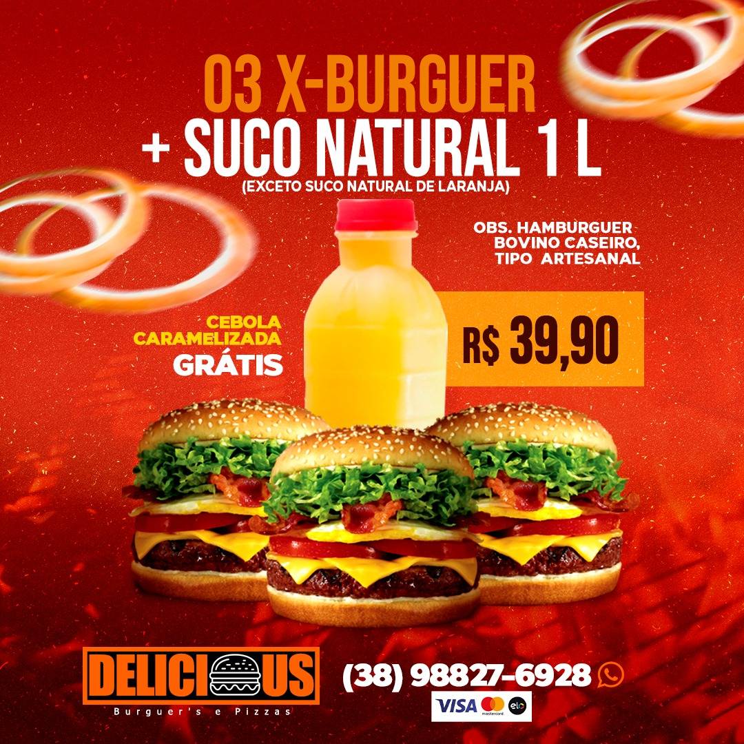 Delicious Burguers e Pizzas cardápio