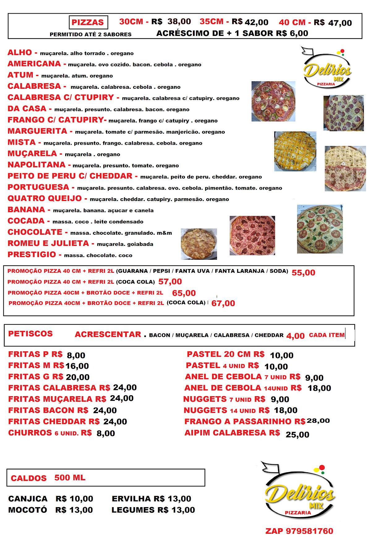 Delírios sucos mix cardápio