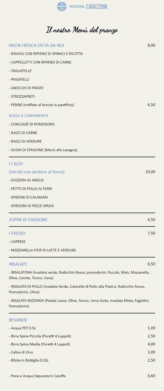 Menu di Pasticceria Cavazzoni Must Cafè 