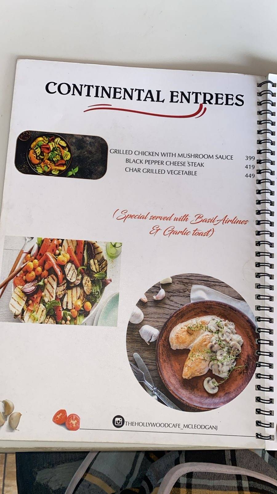 The Hollywood Cafe (THC) menu