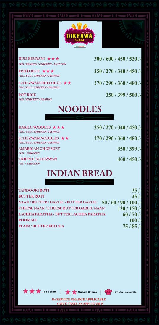 Dikhawa Dhaba Veg and Non Veg menu