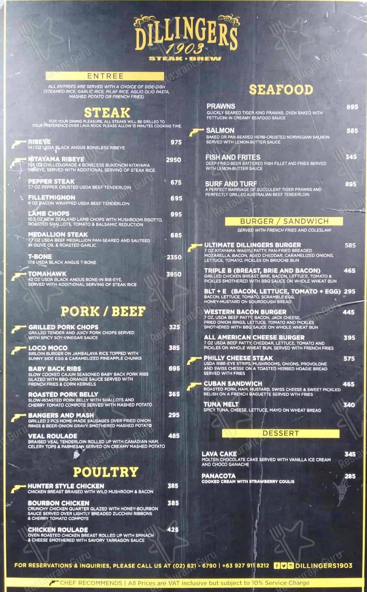 Menu at Dillingers 1903 Steak and Brew pub & bar, Makati