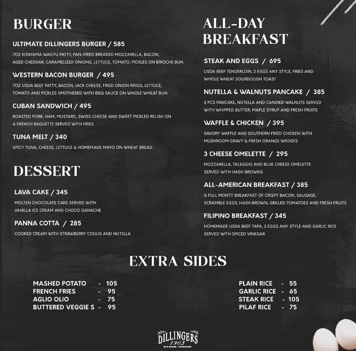 Menu at Dillingers 1903 Steak and Brew pub & bar, Makati