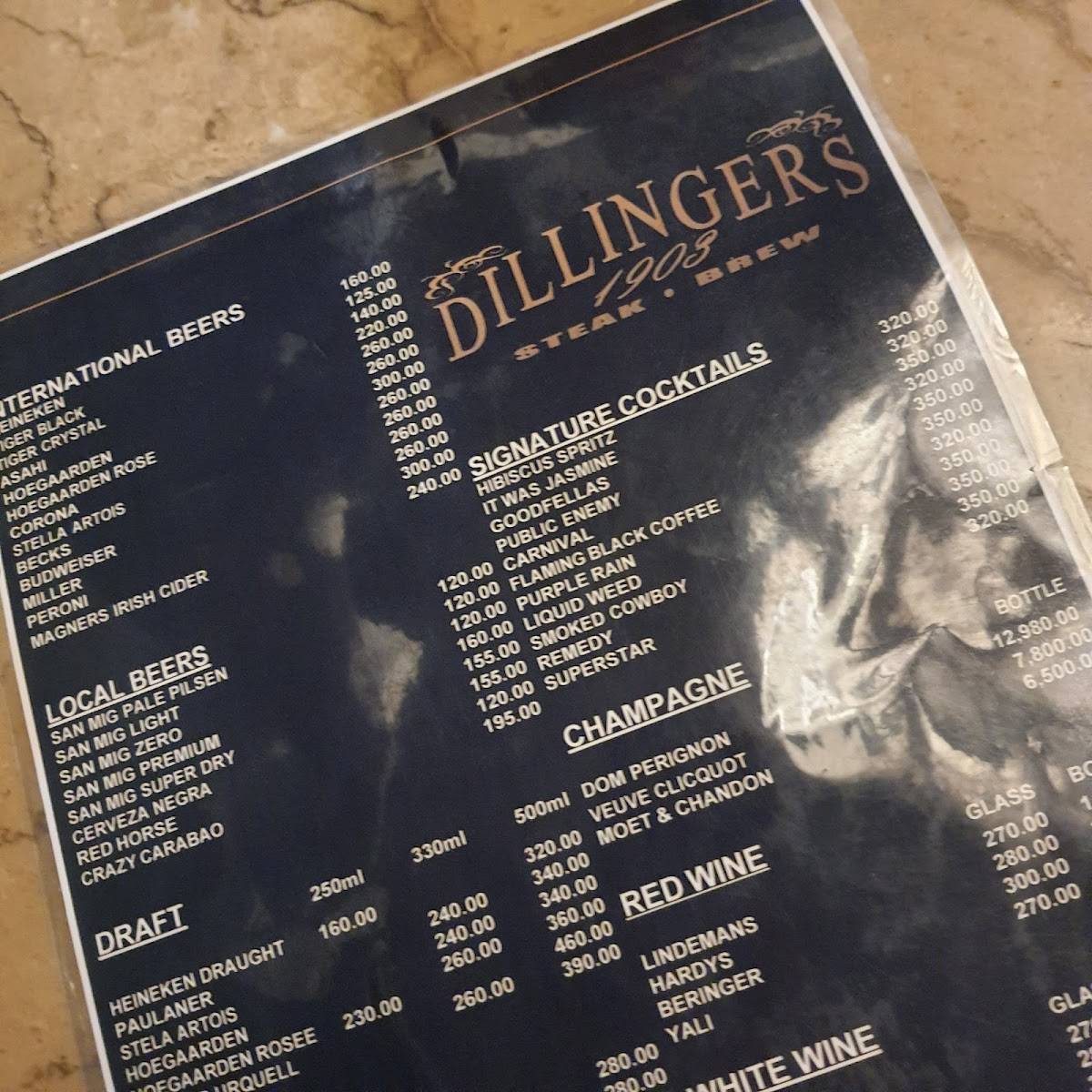 Menu at Dillingers 1903 Steak and Brew pub & bar, Makati