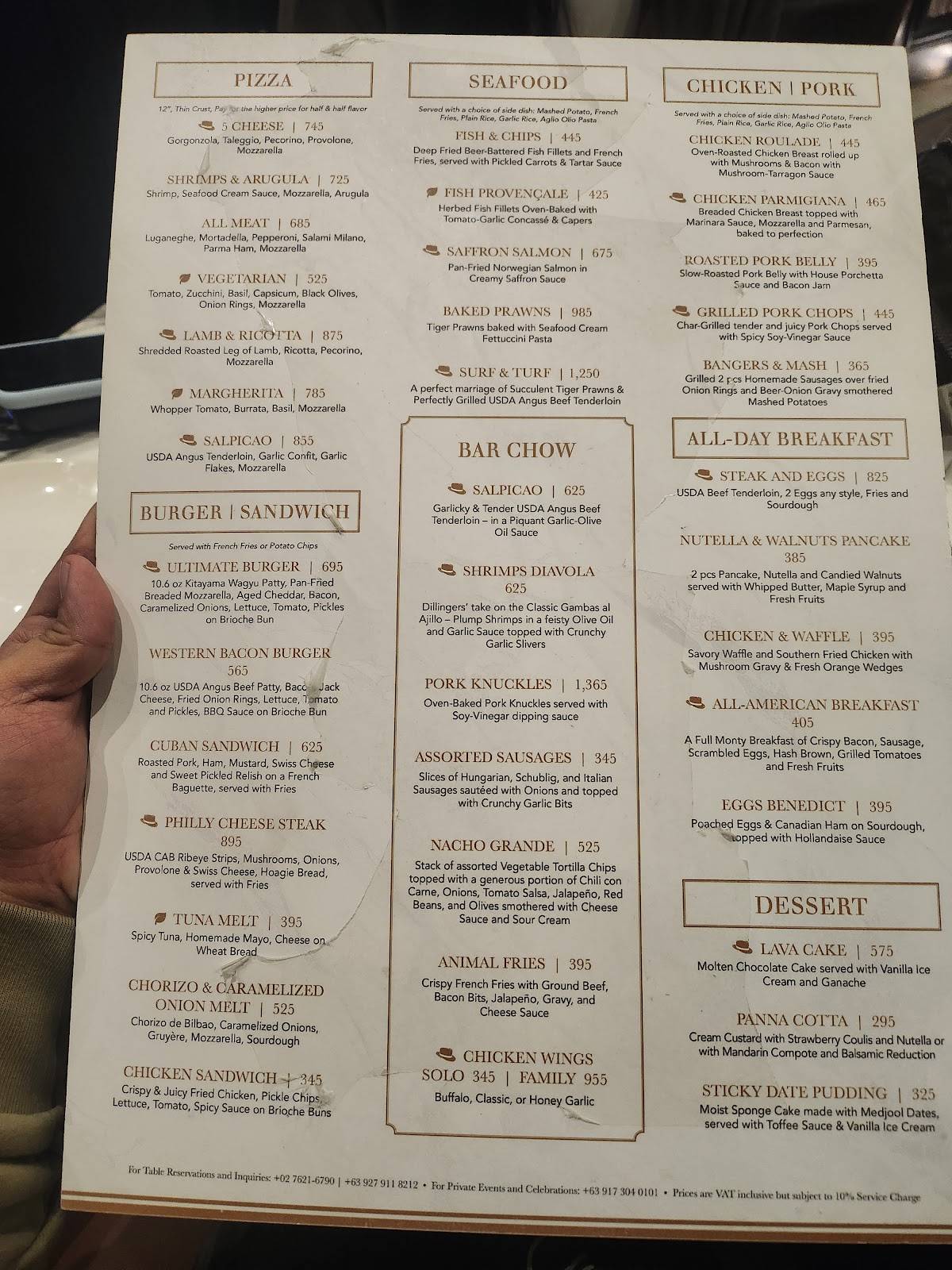 Menu at Dillingers 1903 Steak and Brew pub & bar, Makati