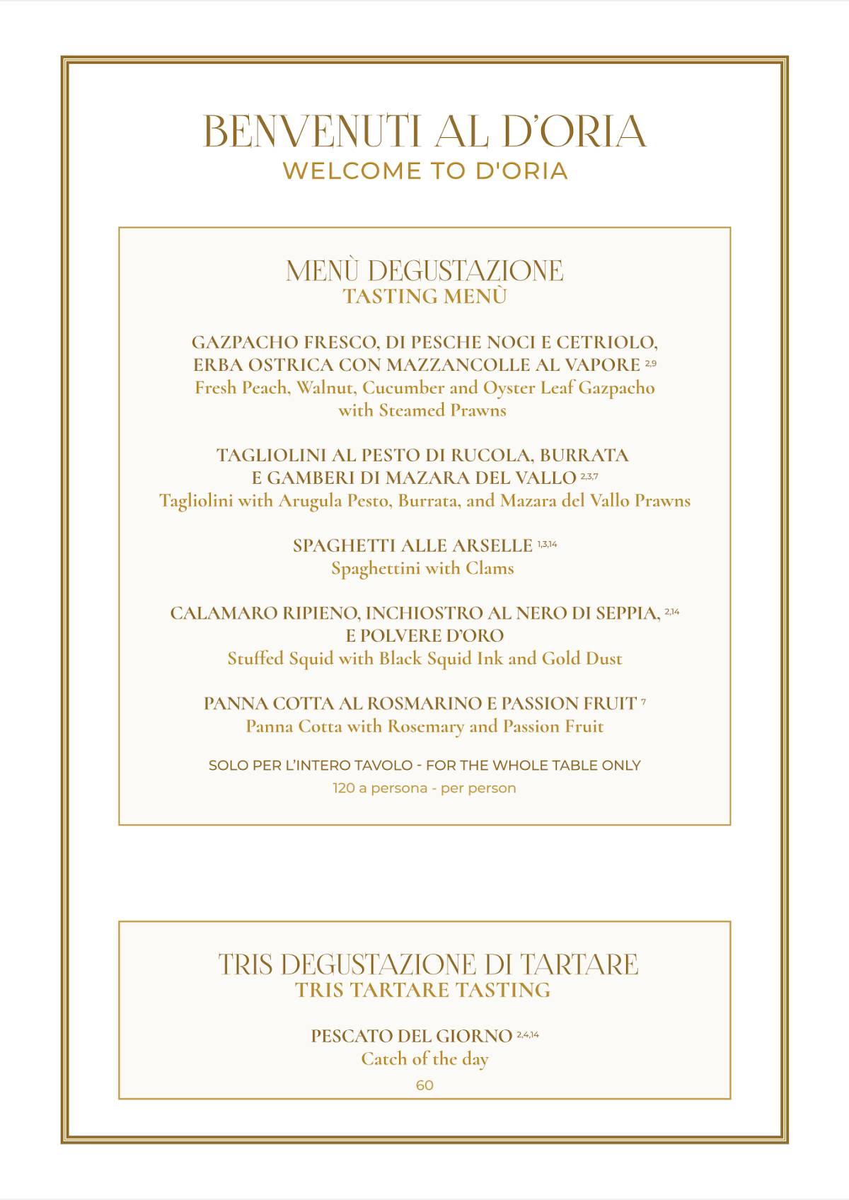 Menu di Doria - Ristorante Forte dei Marmi 
