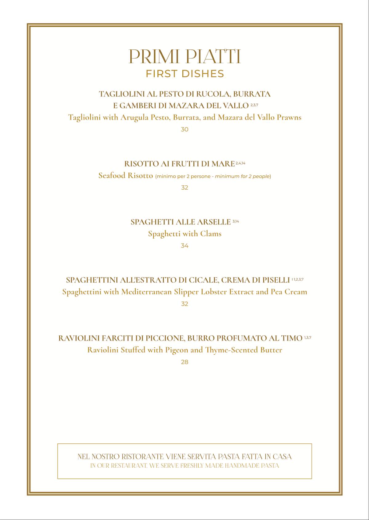 Menu di Doria - Ristorante Forte dei Marmi 