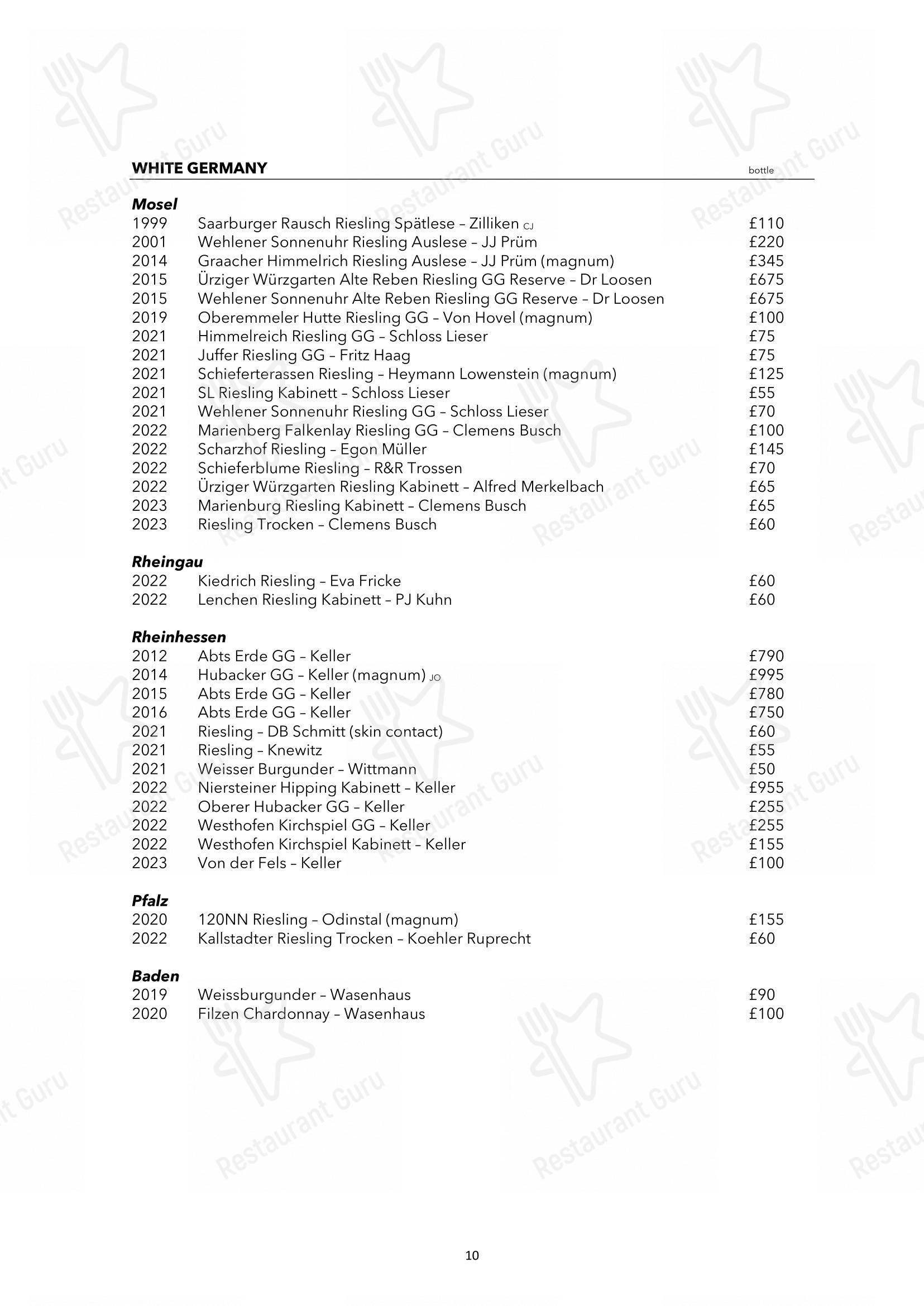 Menu at dorian restaurant london