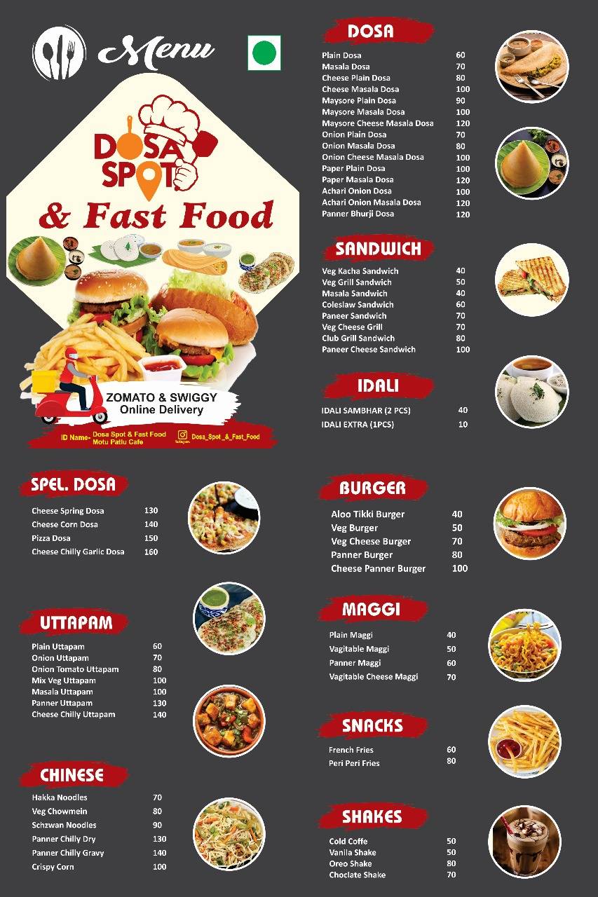 Dosa spot & fast food menu