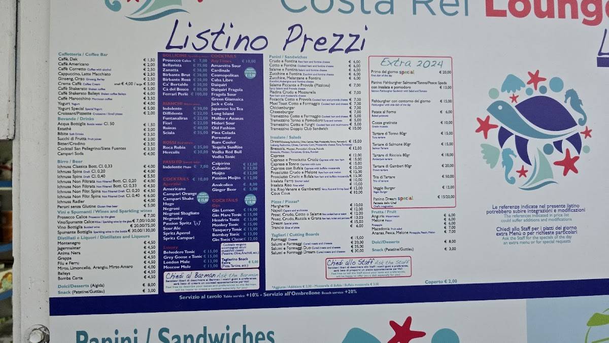 Menu di DREAM Costa Rei Lounge Beach Bar 