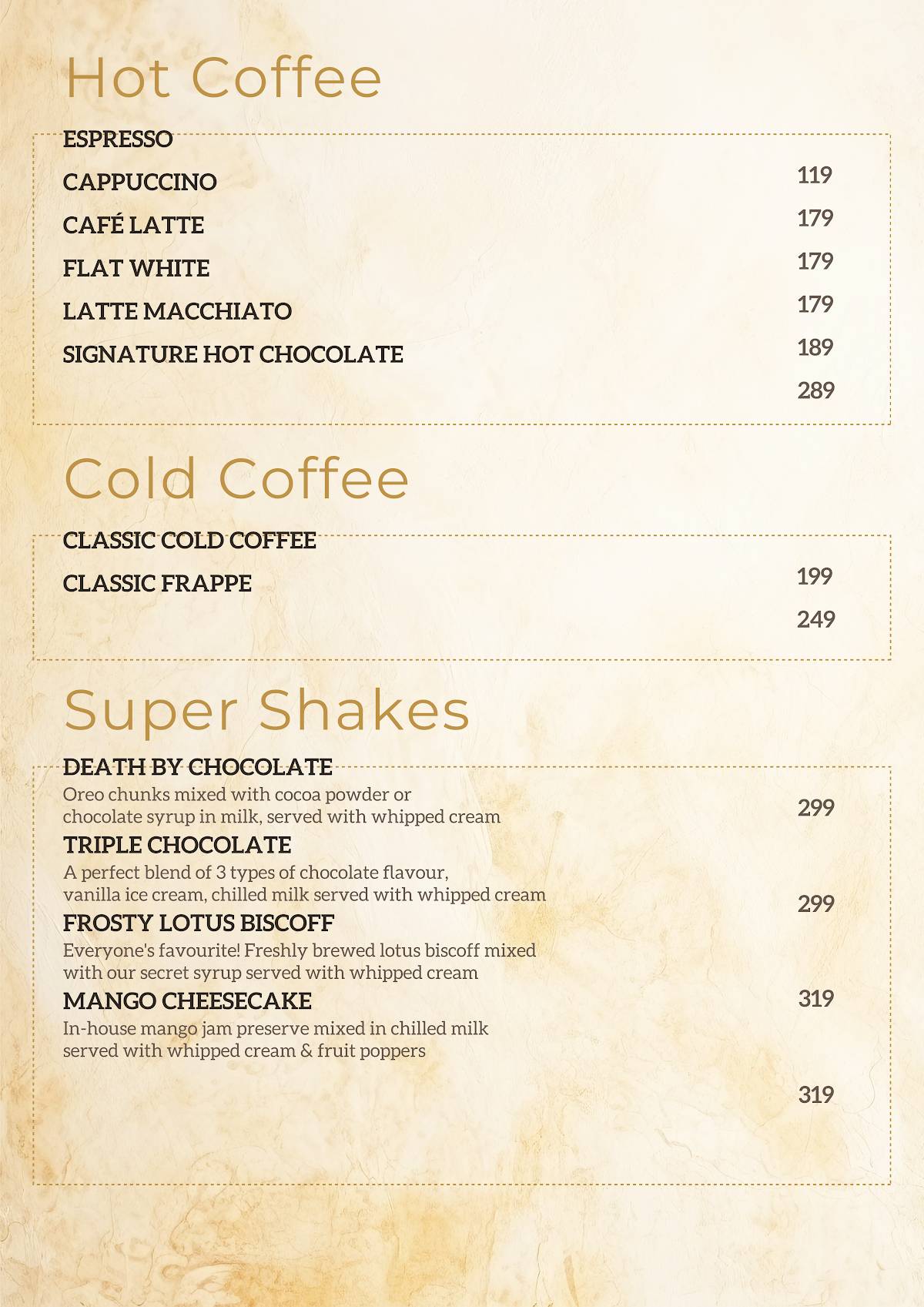 Dripping Dose menu