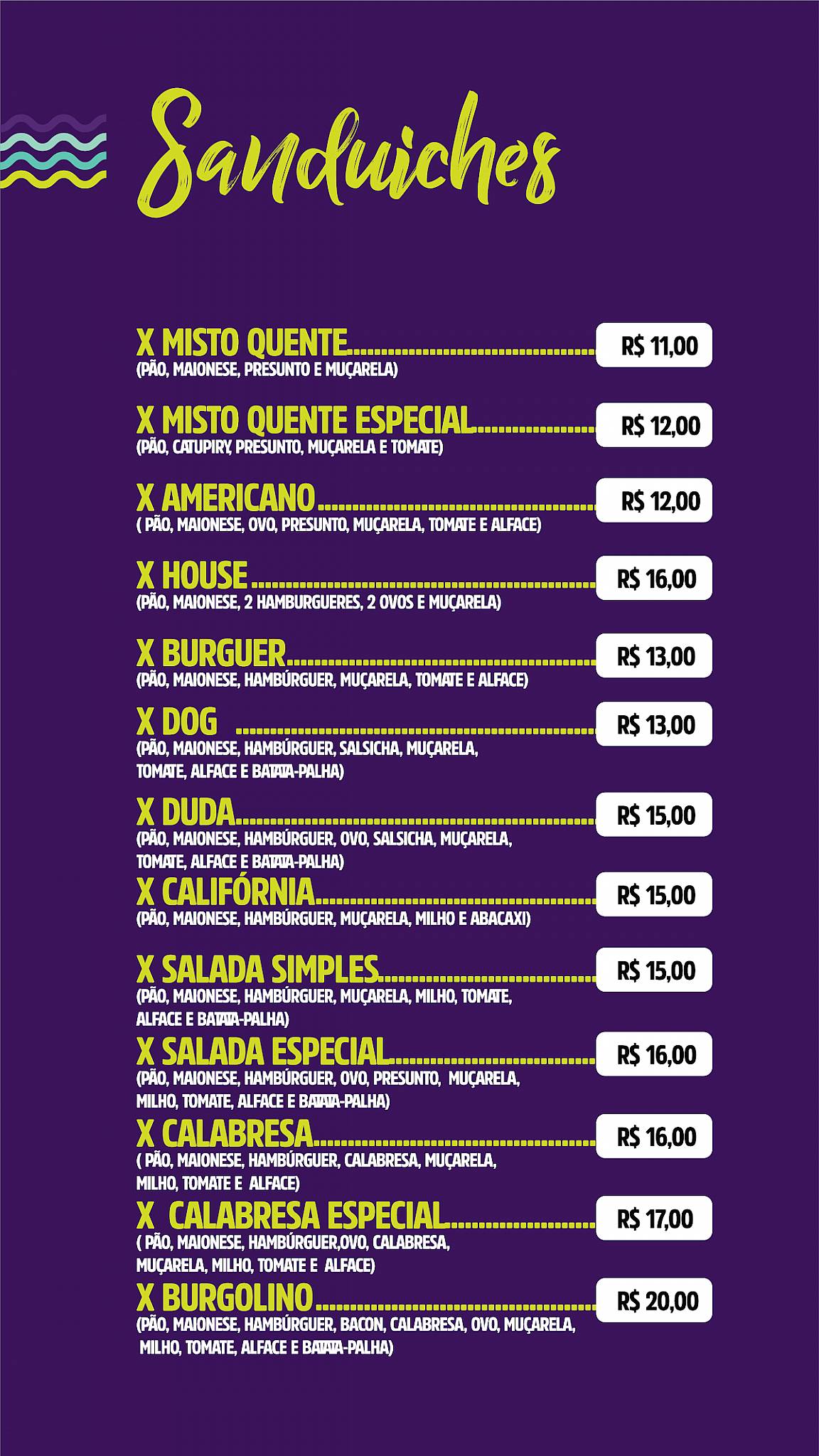 Duda Açaí cardápio