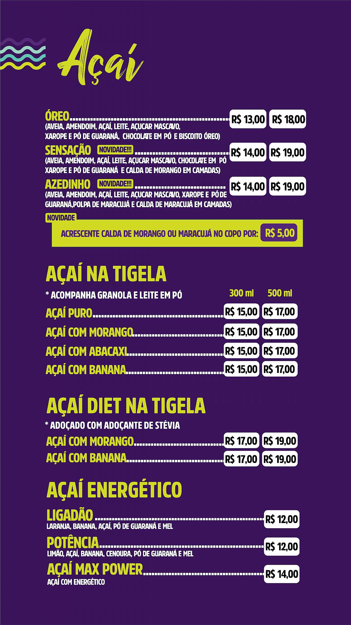 Duda Açaí cardápio