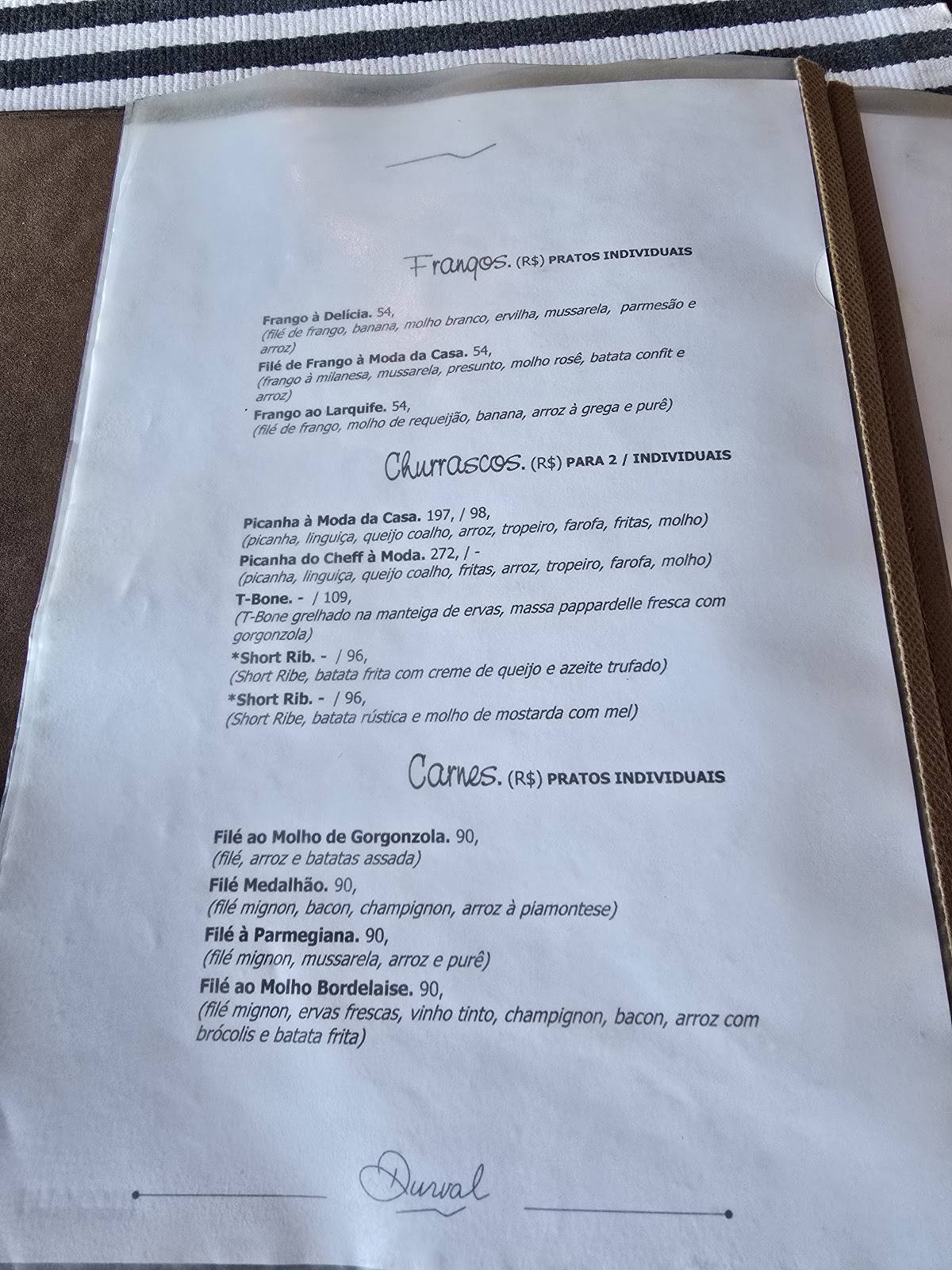 Durval Restaurante Gastronomia cardápio