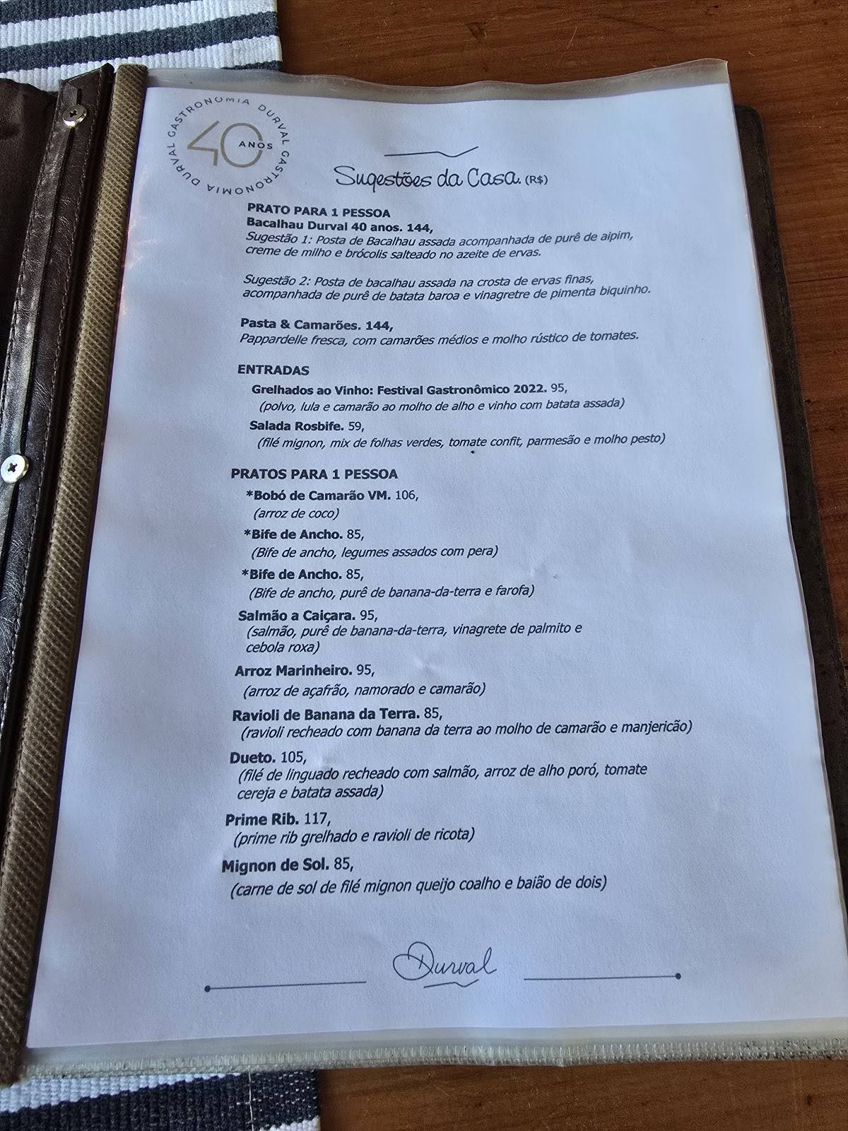 Durval Restaurante Gastronomia cardápio