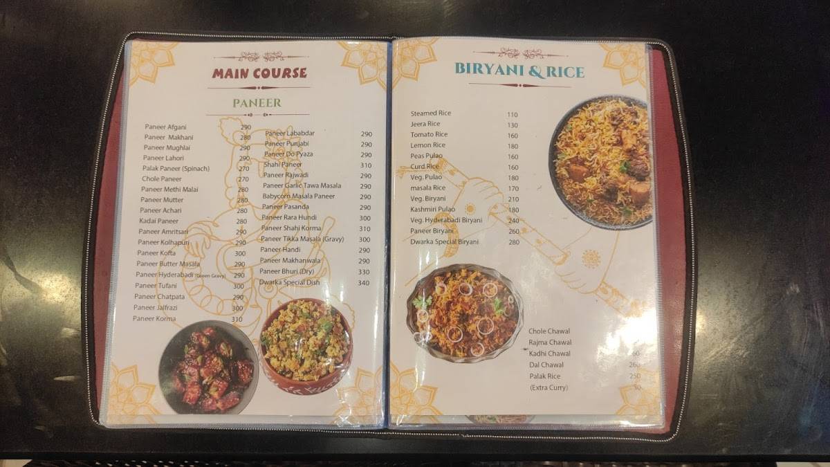 Dwarka Pure Veg Restaurant Goa menu