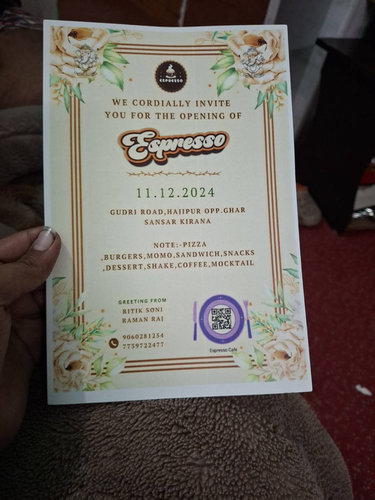 ESPRESSO CAFE menu